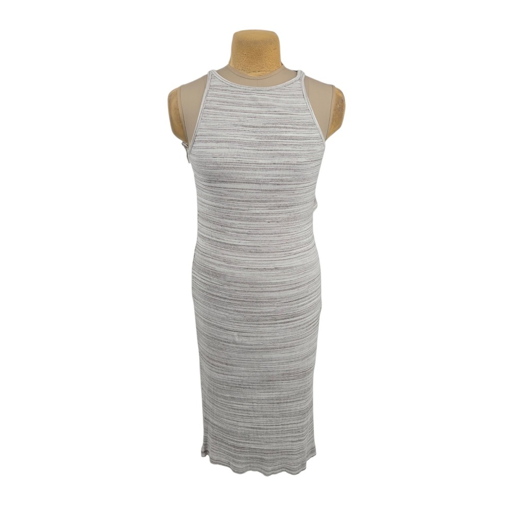 Lou & Grey Maxi Dress Women XL Gray Striped Ribbed Knit Cut Out Casual Bodycon